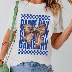Game Day White T-Shirt with Brown Bow Design